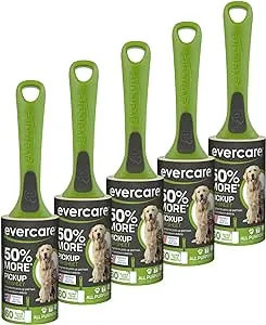 Evercare All Purpose Pet Hair Lint Rollers, 5 Pack, 60 Sheets Each – Reusable Sticky Roller for Pet Hair, Cat & Dog Hair Remover, Lint Remover, Pet Hair Remover for Furniture, Clothing & Cars