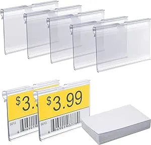 140 PCS Clear Plastic Label Holders + 200 Pack Blank Label Paper, Wire Shelf Ret