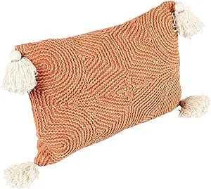 Pillow Lumbar Cotton Embroidered With Tassels Terracotta 10" x 16"