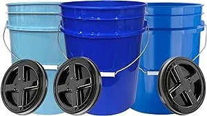 House Naturals 5 Gallon Plastic Blue Food Grade Made in USA Bucket Container with Air Tight Screw on Lid (Pack of 3)