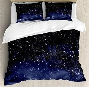 Night Duvet Cover Set with Pillow Shams Ethereal Galactic View Print