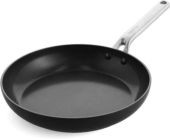 GreenPan Omega Hard Anodized Advanced Healthy Ceramic Nonstick, 11" Frying Pan Skillet,Anti-Warping Induction Base, Diamond Reinforced Durable Coating,Stay-Flat Surface for Oil,Oven&Broiler Safe,Black