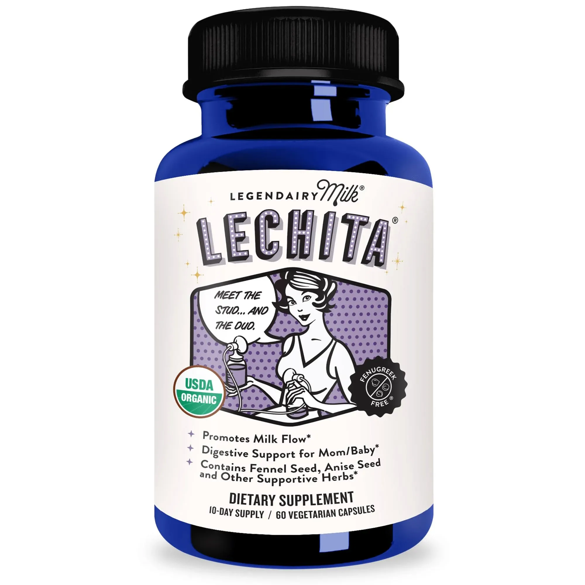 Legendairy Milk Lechita, Supports Milk Flow, Organic Fenugreek Free Breastfeeding Supplement, Organic Fennel & Anise, Made in USA, 180 Vegan Capsules