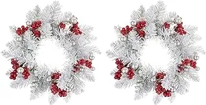 Haute Decor Frosted Adjustable Candle Ring Mini Wreath, 2 Pack (Silver) - Snowy Christmas Candlerings