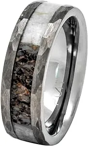 Men's Tungsten Deer Antler With Ring Hammered Finish 8mm Comfort Fit Wedding Band