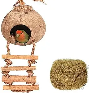 Tfwadmx Coconut Hide with Ladder, Natural Fiber Hanging 1PCS 