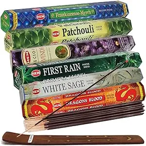 Hem Incense Sticks Variety Pack #23-120 Insence-Sticks (6 Incents x 20 Insenses) and Incense Stick Holder Bundle with 6 Most Liked Fragrances