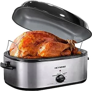 Roaster Oven, Turkey Roaster Oven Buffet with Self-Basting Lid, 20 Qt Electric Rotisseries & Roasters Roaster Oven, Removable Pan, Cool-Touch Handles, 1450W Stainless Steel Roaster Oven, Silver