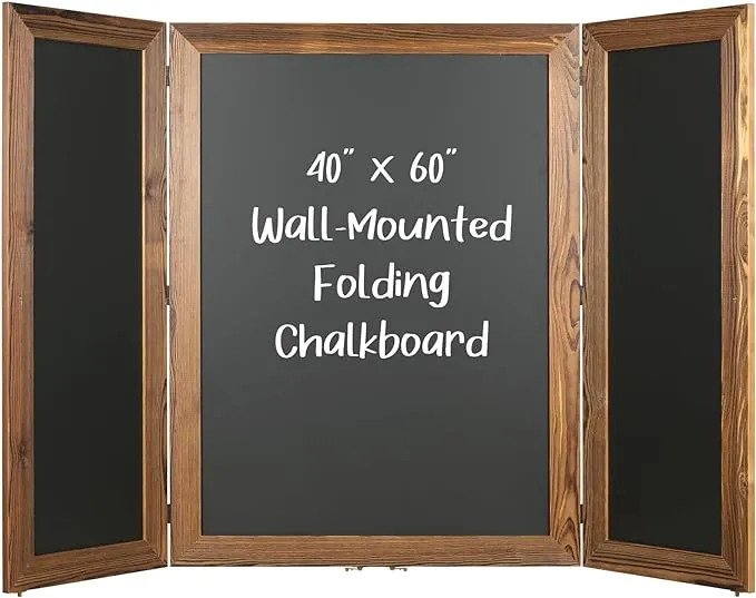 Excello Global Products 40" x 60" Wooden Wall Mounted Folding Chalkboard (Brown)