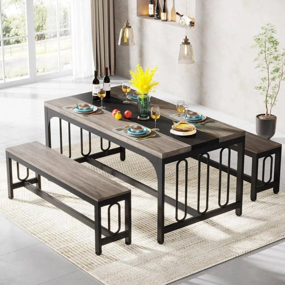 Tribesigns Dining Table Set 3-Piece Kitchen Table with 2 Benches