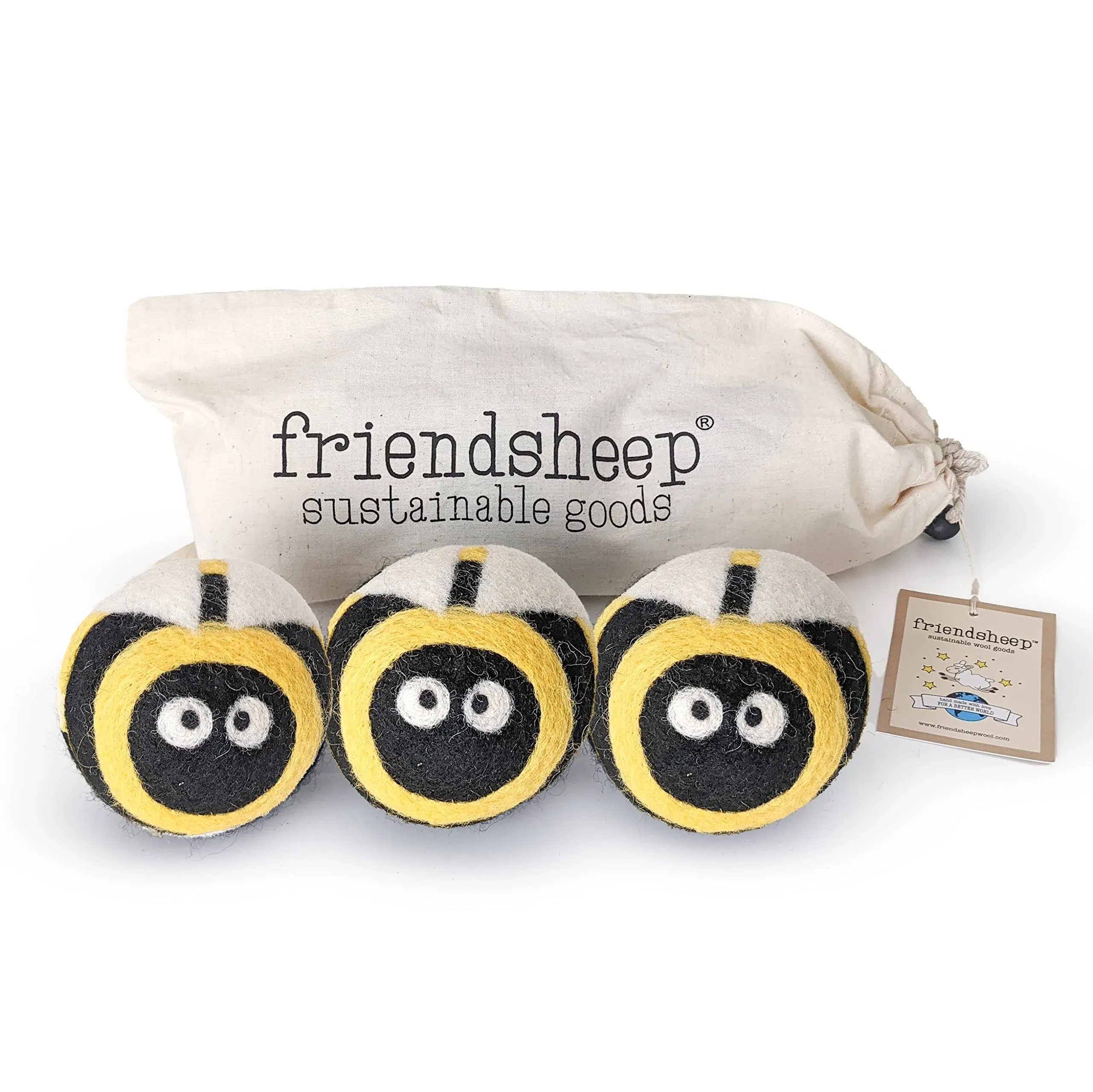 Friendsheep Eco Dryer Balls Bee Trio Set of 3