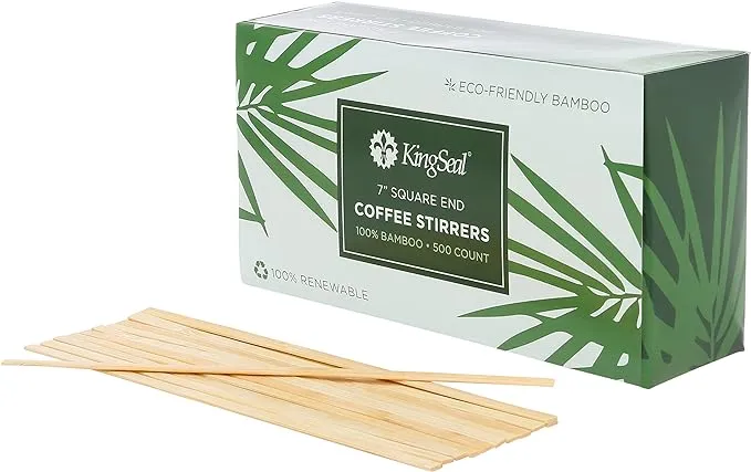 KingSeal Bamboo Wood Coffee Stirrers, Square End, 7 inch Length, 100% Renewable and Biodegradable - 1000 Count (2 Boxes of 500)