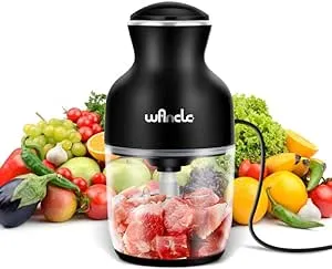 Wancle Food Processors, Multi-Functional Food Chopper, Meat Grinder & Veggie Chopper, Quiet, 600ML Glass Bowl Baby Food Maker, One-Touch Operation, 350W, Three-layer Blade(Black)