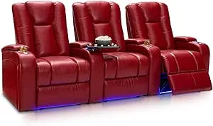 Seatcraft Serenity Home Theater Seating Red Leather 7000, Power Recline - Row of 3