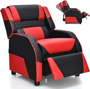 Giantex Kids Recliner, Gaming Recliner Chair with Footrest, Headrest & Lumbar Support, Ergonomic Leather Lounge Chair Toddler Furniture, Adjustable Racing Style Recliner Sofa for Boys Girls, Red