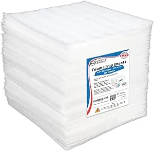 50 Pack Mighty Gadget 12x12x1/8" Foam Wrap Sheets Cushioning Protection for Fragile Items in Shipping Moving Packing