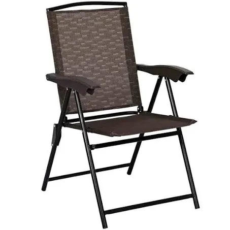 Goplus Folding Sling Chairs Sets of 4, Portable Chairs for Patio Garden Pool Outdoor & Indoor w/Armrests & Adjustable Back