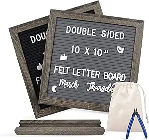 Felt Letter Board 10x10" Announcement Board Double Sided Letter Board Sign for Tabletop/Wall Decor, Changeable Message Board with Wood Base/500 White Characters/Scissors (Rustic Wood)