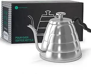 Coffee Gator 34oz Stainless Steel Gooseneck Kettle with Thermometer, 4 Cup