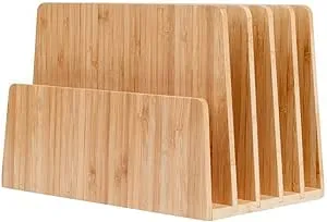 MobileVision Bamboo Desktop File Folder Organizer and Paper Tray, 5 Slots