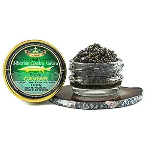 OVERNIGHT GUARANTEED - OLMA Siberian Osetra Aurora Black Caviar - Medium Grain Pearls, Superior Grade - 1 oz / 28 g