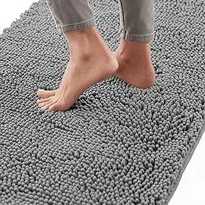 Gorilla Grip Bath Rug Mat 48x24, Thick Soft Absorbent Chenille, Rubber Backing Quick Dry Microfiber Mats, Machine Washable Rugs for Shower Floor, Bathroom Runner Bathmat Accessories Decor, Grey