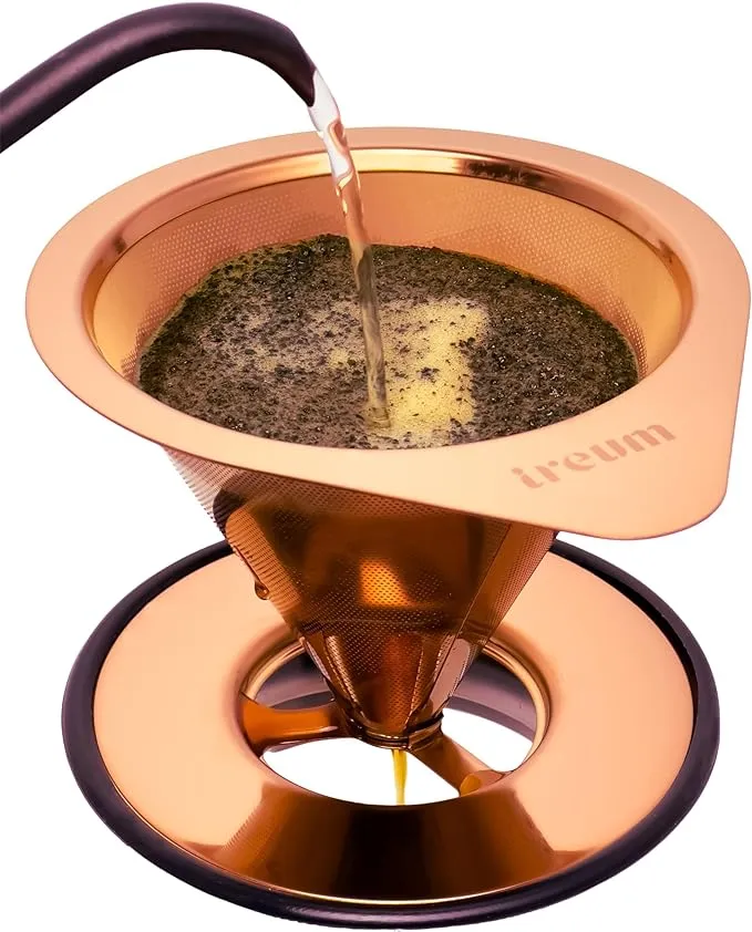 Gourmet Pour Over Coffee Maker - Stainless Steel Coffee Dripper with Twill-Mesh Coffee Filter, Paperless, Nonslip Base - Perfect for Single Serve Drip Coffee Pour Over - 1~2 cups, 8oz.