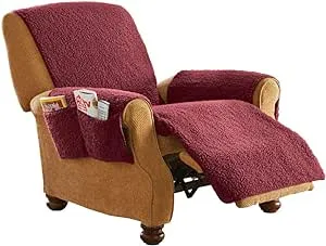 Collections Etc Fleece Recliner Furniture Protector Cover with Pockets, Burgundy