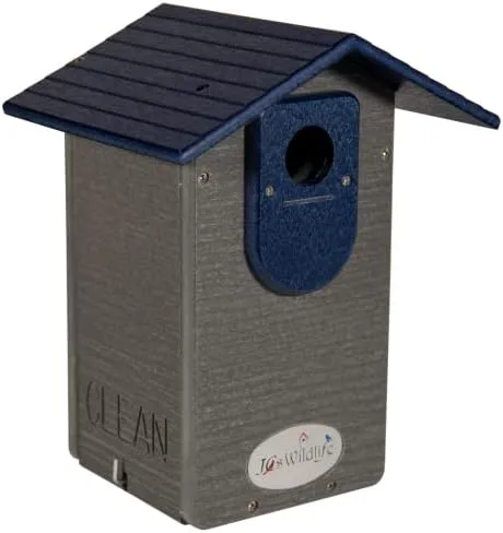 JCs Wildlife Ultimate Eastern and Western Bluebird House - Made in The USA with Recycled Poly Lumber - Viewing Window and Clean Out Door (Blue and Gray)