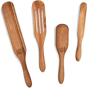 As Seen on TV, Mad Hungry Spurtle 4pc Set, Acacia Premium Wood Finish, Cooking Utensils For Non Stick Cookware, Baking, Whisking, Smashing, Scooping, Spreading, Serving and More.