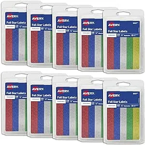 Avery Foil Star Stickers, Assorted Colors, 440 Per Pack, 10 Packs, 4,400 Star Stickers Total (06007)