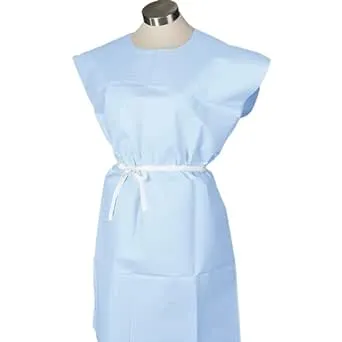 Avalon Standard Gowns, Blue (Pack of 50) ― Tissue/Poly/Tissue ― Open-Back, Waist-Tie, Short-Sleeve Medical Gowns ― Disposable Exam Gowns ― Standard Size 30” x 42” ― Latex-Free Medical Supplies (813)