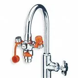 BRADLEY Plumbed Eyewash: Eyes Coverage, Silver, Faucet Mount, 7 5/8 in Wd, 43/50 in 27 Thread Female