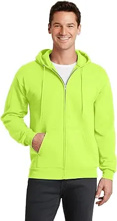 "Port & Company Men's Neon Yellow Core Fleece Full-Zip Hooded Sweatshirt"