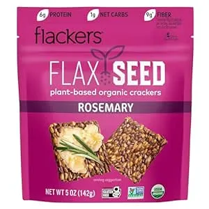 Flackers Organic Rosemary Flaxseed Crackers, Gluten Free, Non GMO, Vegan, Keto Snack, 9 Grams Fiber, 1 Net Carb, 5 Ounce 1-Pack