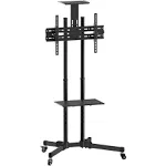 Mount-It! Adjustable Mobile TV Cart, Wheeled Flat Screen Television Stand with Shelf, VESA Compatible TV Mount Bracket Fits Displays 23 to 55 Inches, 55 Lbs Weight Capacity