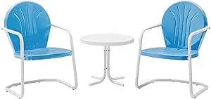 Crosley Furniture Griffith 3-Piece Outdoor Chair and Side Table Set, Retro Metal Bistro Patio Sets for Porch, Sky Blue