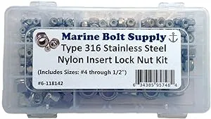 Type 316 Stainless Steel Lock Nut Assortment Kit Marine Bolt Supply 6-118142