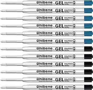 Unibene Parker Compatible Gel Ink Ballpoint Refills 12 Pack,0.7mm Medium Point- 6 Black&6 Blue, Smooth Writing Replaceable German Ink Tactical Pen Refills for Parker Ballpoint/UZI Pen