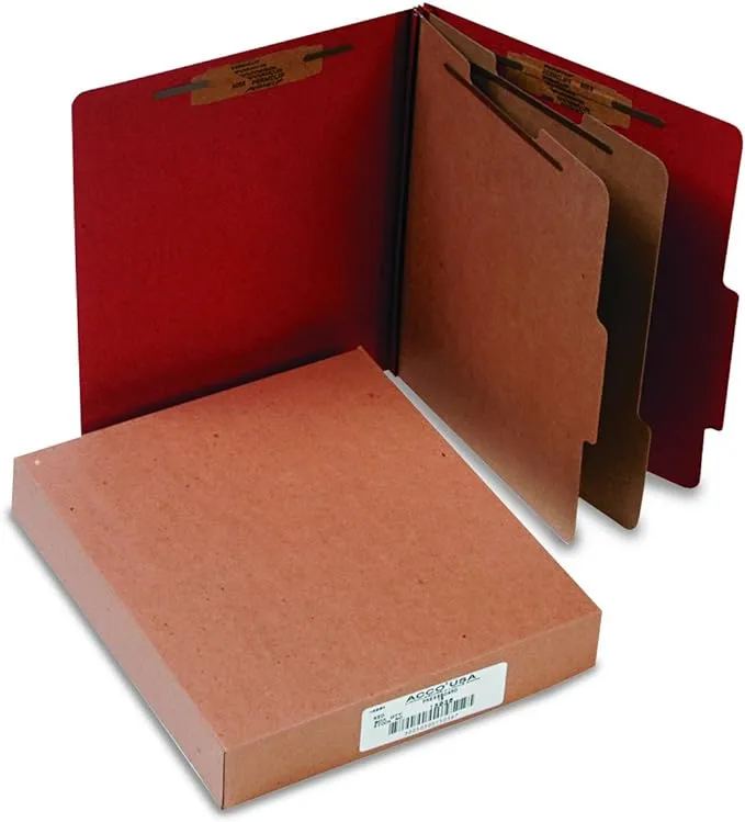 Acco 16036 Pressboard 25-Pt. Classification Folder, Legal, Six-Section, Earth Red, 10/Box