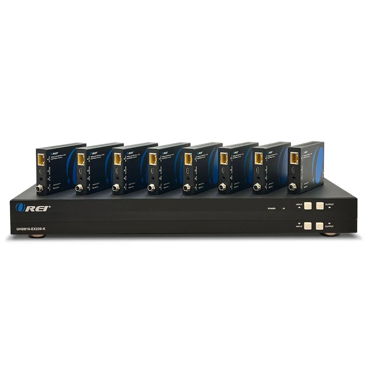 4K 8x8 HDMI Extender Matrix by OREI - UltraHD 4K @ 60Hz 4:4:4 Over Single CAT5e/6/7 Cable with HDR Switcher & IR Control, RS-232 - Up to 230 Ft - 8 x Loop Out - 8 Receivers Included