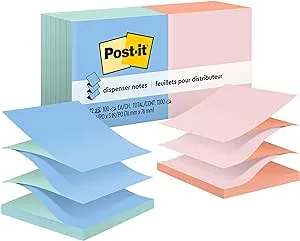 Post-it Dispenser Notes Original Pop-Up Refill in Alternating Beachside Cafe Colors, Value Pack, 3 x 3, 100 Notes/Pad, 12 Pads/Pack