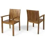 Christopher Knight Home Watts Outdoor Acacia Wood Dining Chairs, Teak Finish (Set of 2)