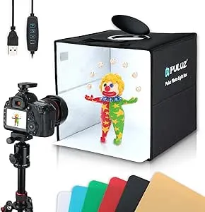 Photo Studio Box, PULUZ Mini Folding Lightbox LED Ring Light Portable Photo Studio Photography Shooting Tent Box Kit 6 Colors Backdrops USB Light Box for Phones DSLR Camera 12 x 12 inch