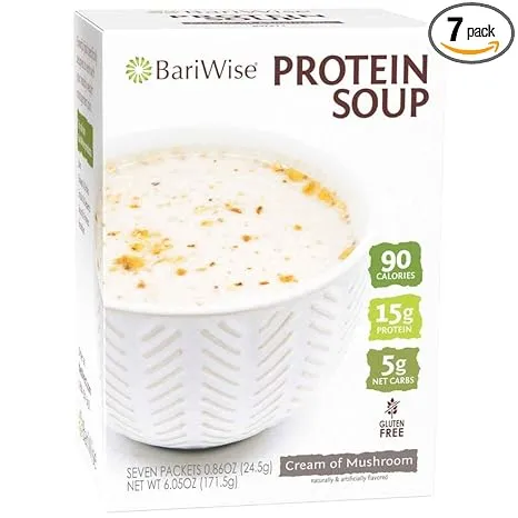 BariWise Protein Soup Mix, Cream of Mushroom - 90 Calories, 5g Net Carbs, 15 Protein (7ct)