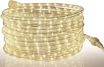 Tupkee LED Rope Light Warm-White - for Indoor and Outdoor Use, 24 Feet (7.3 M) - 10mm Diameter - 144 LED Long Life Bulbs Rope