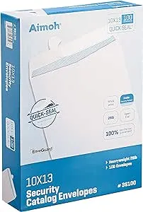 100 10 x 13 Self-Seal Security White Catalog Envelopes - 28lb, 100 Count, Security Tinted, Ultra Strong Quick-Seal, 10x13 inch (39100)