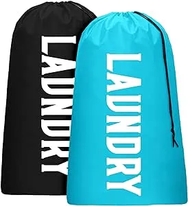 2 Pack XL Travel Laundry Bag, Machine Washable Dirty Clothes Organizer, Large Enough to Hold 4 Loads of Laundry, Easy Fit a Laundry Hamper or Basket (Blue + Black, 24" x 36")