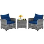 Tangkula 3 Pieces Patio Furniture Set, Mix Grey-Navy