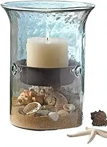 Glass Hurricane Pillar Candle Holder with Rustic Metal Insert (Medium)